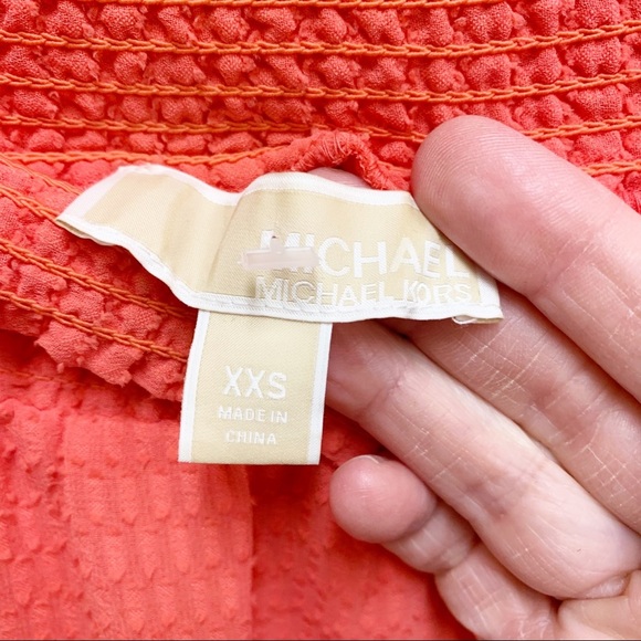 Michael Kors Womens Orange Swiss Dot Off Shoulder Ruffle Tiered Semi Sheer Dress - Picture 6 of 10